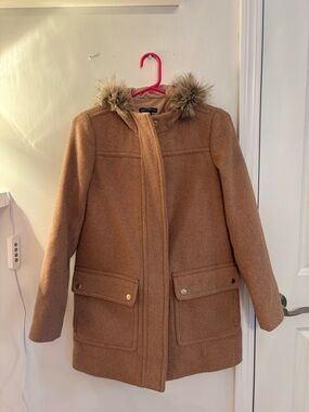 J. Crew Mercantile Camel Coat with Faux Fur Trim